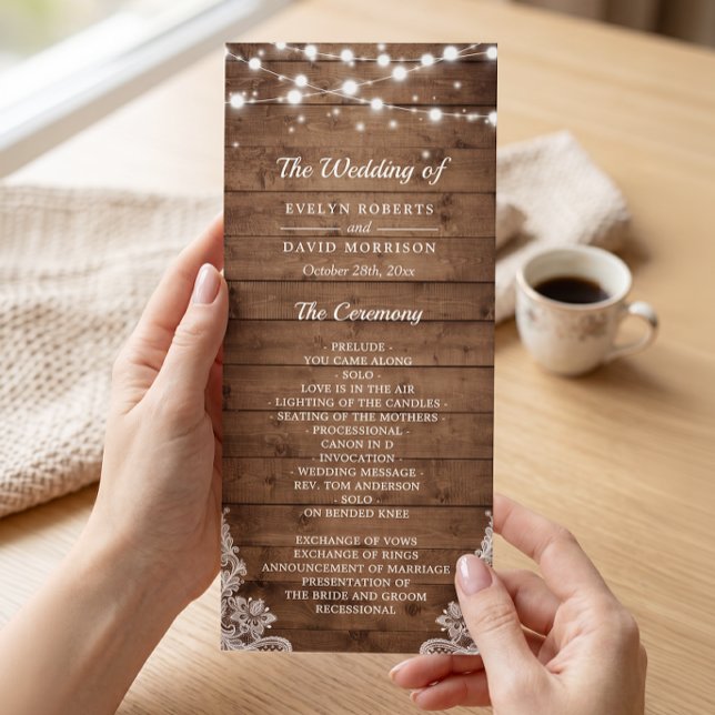 Luces de hadas de madera rústica Programa de boda  (Subido por el creador)