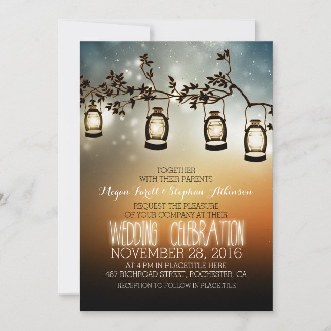 luces de jardín rústicas - invitación a la boda co (Anverso)