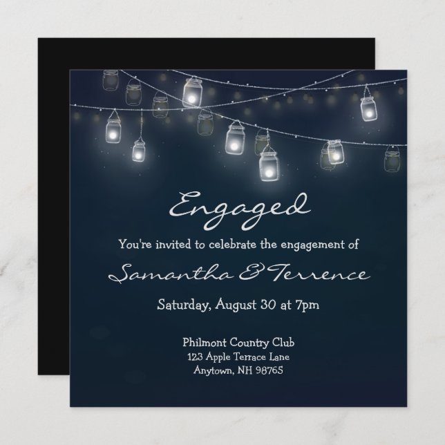 Luces de luciérnagas en la invitación a la fiesta (Anverso / Reverso)