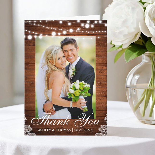 Luces de Madera Rústica Lace Agradecimiento Boda P (Customize to add text to inside of card.)