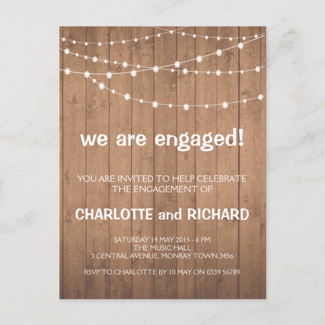 Luces de madera y cuerdas de invitación de la part (Anverso)