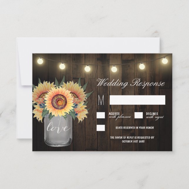 Luces de Mason Jar y tarjetas RSVP de boda de gira (Anverso)