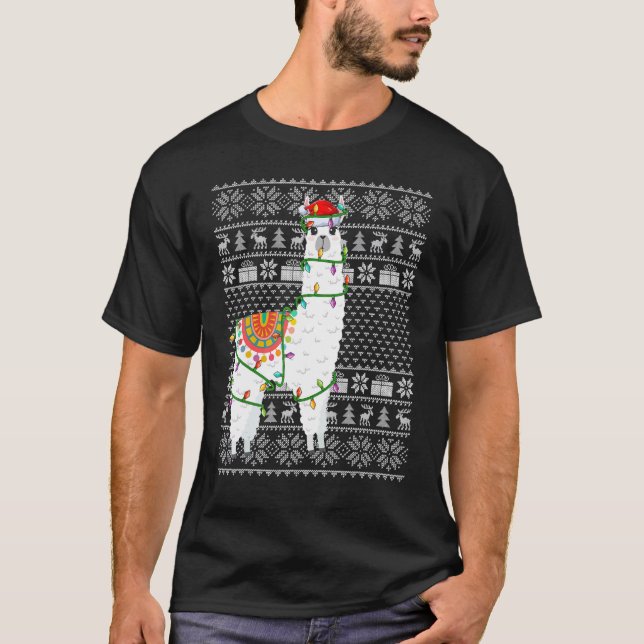Luces de Navidad de estilo suéter feo Santa Alpaca (Anverso)