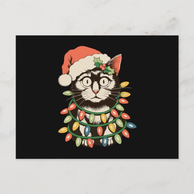 Luces de Navidad de Gato Negro Retro Divertido San (Anverso)