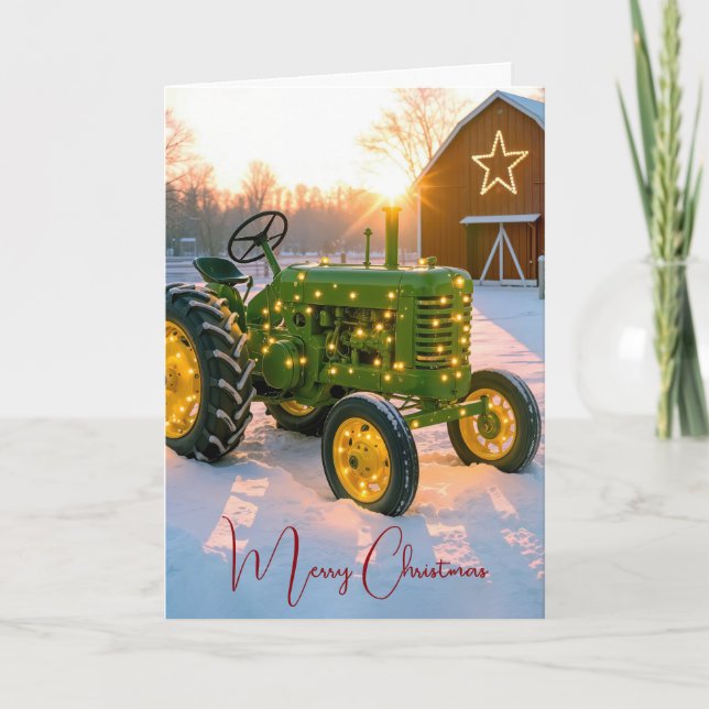 Luces de Navidad en un Tractor Verde Antiguo (Anverso)