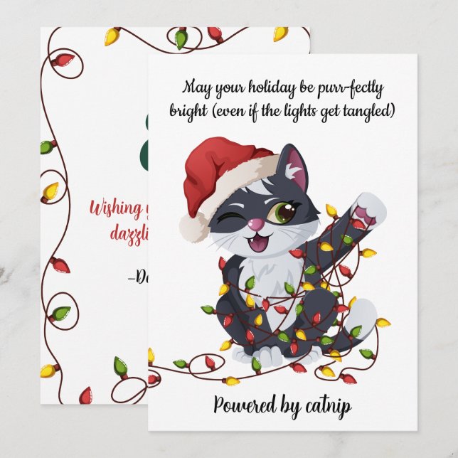 Luces de Navidad enredadas con catnip (Anverso / Reverso)
