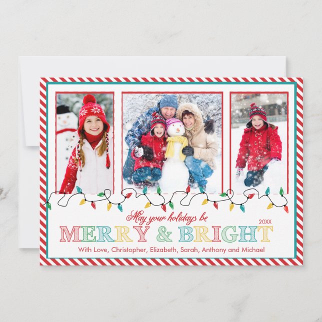 Luces de Navidad Merry & Bright 3 Tarjeta de Felic (Anverso)