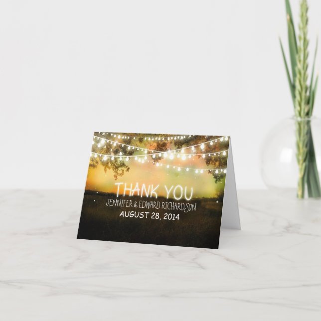 luces de noche cartas de agradecimiento rústicas (Anverso)