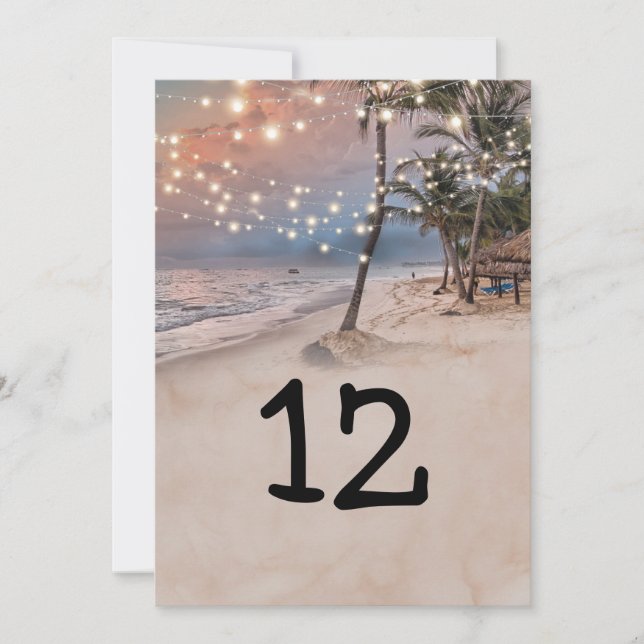 Luces de Playa Tropical 5x7 Número de Mesa (Anverso)