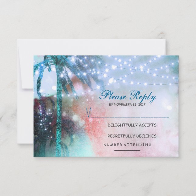 luces de trineo palmas playa boda tarjeta RSVP (Anverso)