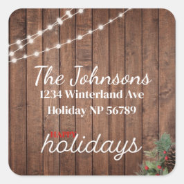 Luces esparkling Etiqueta de dirección de madera o