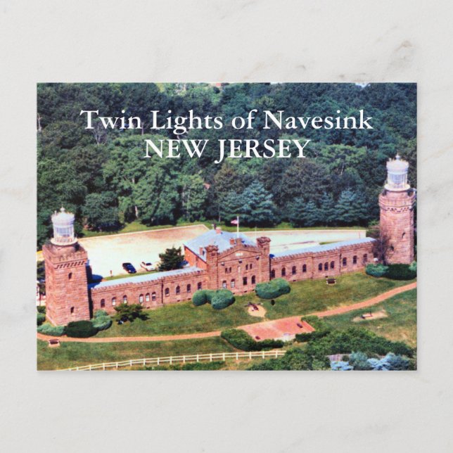 Luces gemelas de Navesink, postal de Nueva Jersey (Anverso)