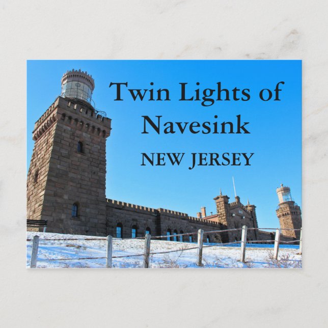 Luces gemelas de Navesink, postal de Nueva Jersey (Anverso)