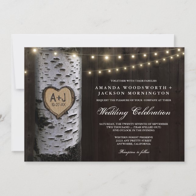 Luces + Invitaciones de matrimonio de árbol de ave (Anverso)