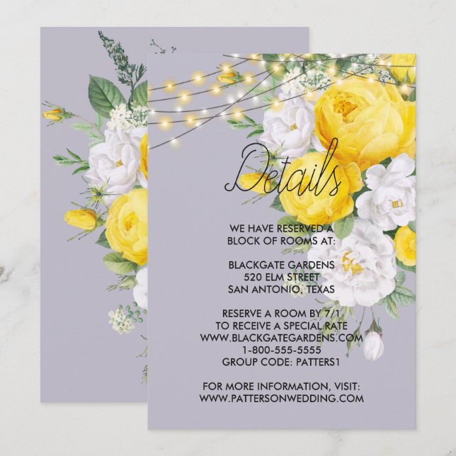 Luces rusas Tarjetas de envoltorio floral amarilla (Anverso / Reverso)