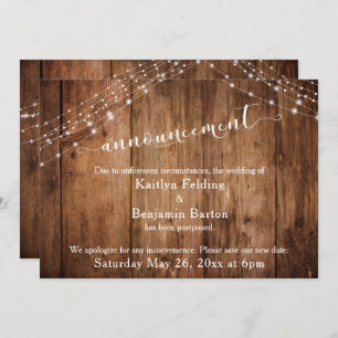 Luces rusticas de madera posponen Invitación Boda