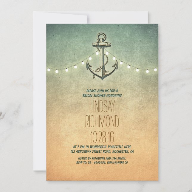 Luces rusticas invitación a la ducha de novias náu (Anverso)