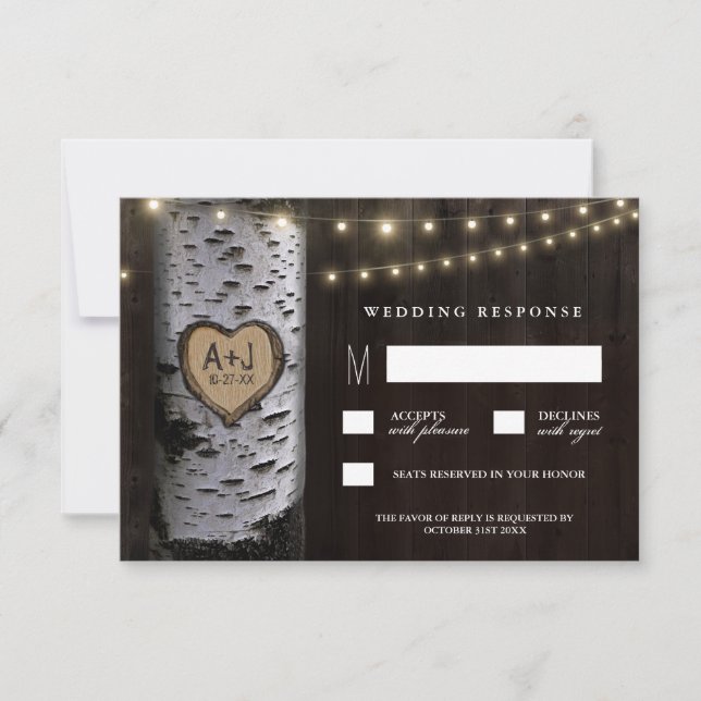 Luces + Tarjetas RSVP de Boda de árbol de aves tal (Anverso)