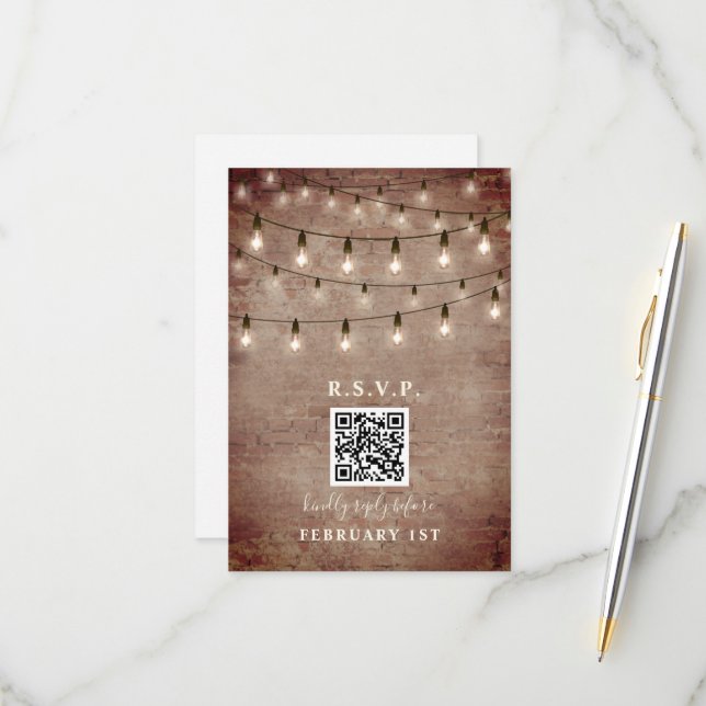 Luces Vintage Ladrillo Boda QR RSVP (Anverso/Reverso In Situ)