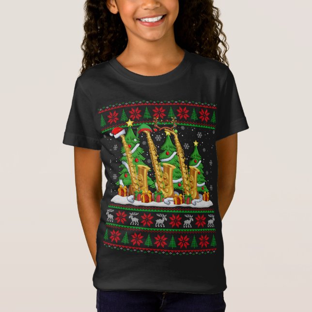 Luces Xmas Sweater Style Ugly Santa Saxofhone Chr (Anverso)