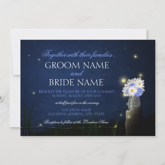 Luciérnagas con la invitación rústica del boda del (Anverso)