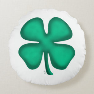 Lucky 4 Leaf Irish Clover almohada redonda de pól