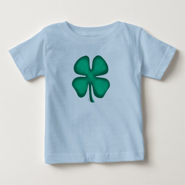 Lucky 4 Leaf Irish Clover azul bebé camiseta (Anverso)