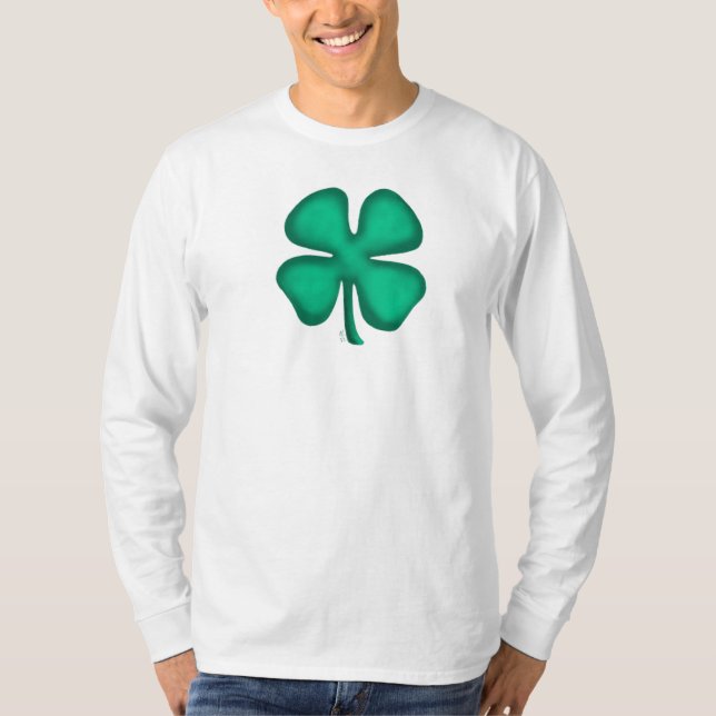 Lucky 4 Leaf Irish Clover camisa blanca de manga l (Anverso)