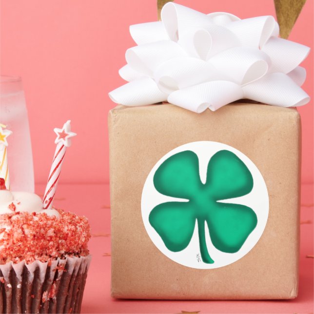 Lucky 4 Leaf Irish Clover grandes pegatinas redond (Fiesta)