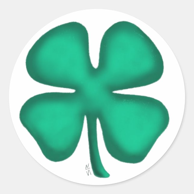 Lucky 4 Leaf Irish Clover grandes pegatinas redond (Anverso)