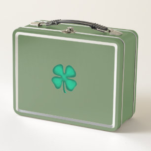 Lucky 4 Leaf Irish Clover green caja de almuerzo v