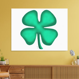 Lucky 4 Leaf Irish Clover impresión en lienzo blan