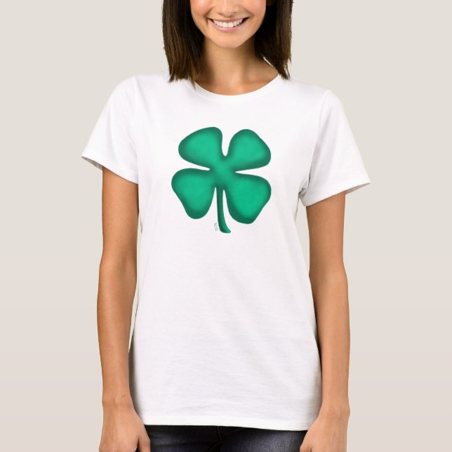 Lucky 4 Leaf Irish Clover mujeres camiseta blanca (Anverso)