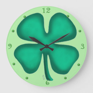 Lucky 4 Leaf Irish Clover reloj de pared verde