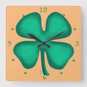 Lucky 4 Leaf Irish Clover tan reloj cuadrado