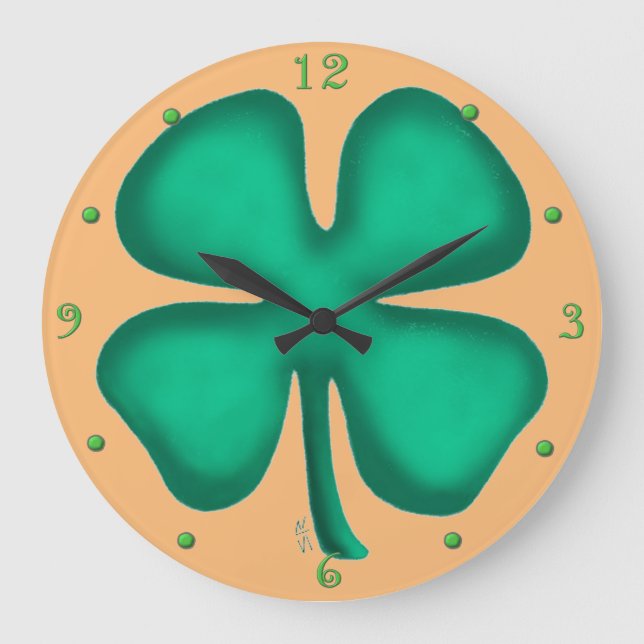 Lucky 4 Leaf Irish Clover tan reloj de pared (Anverso)