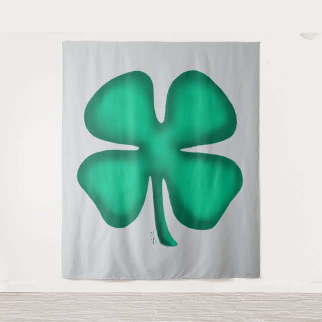 Lucky 4 Leaf Irish Clover tapiz gris (Anverso)