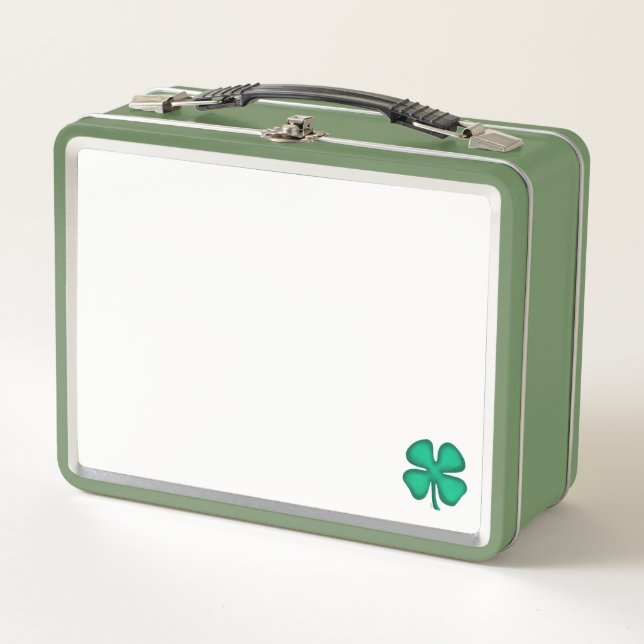 Lucky 4 Leaf Irish Clover white y green lunbox (Anverso)