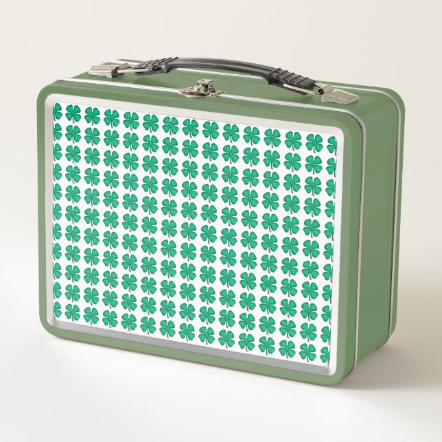 Lucky 4 Leaf Irish Clover white y green lunbox (Anverso)