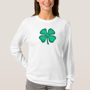 Lucky 4 Leaf Irish Clover Women camisa larga blanc