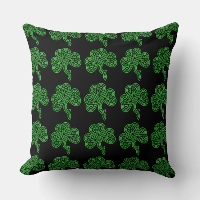 Lucky Celtic Shamrock Green & Black Cojín decorati (Anverso)