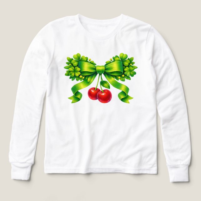 Lucky Clover Bow with Cherries Green Design (Diseño frontal)