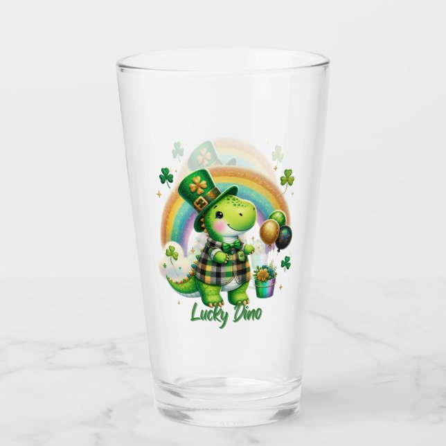 Lucky Dino St. Patrick’s Day Drinking Glass (Anverso)