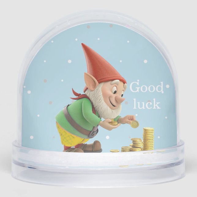 Lucky Gnome Elf with Gold Coins Snow Globe (Anverso)