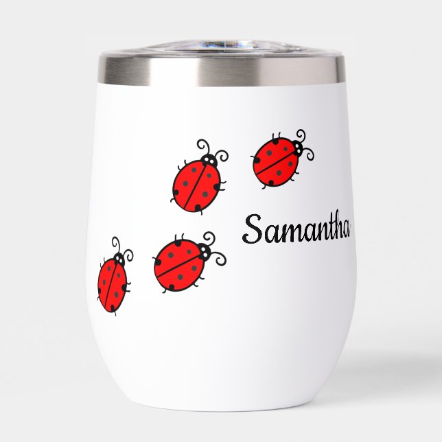 Lucky Ladybugs Diseñar Tumbler de Vino Termal (Frente)