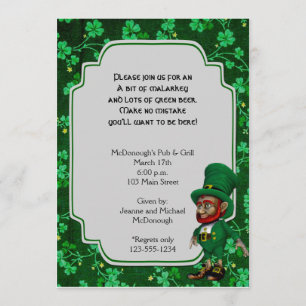 Lucky Leprechaun en la invitación de la fiesta Sha