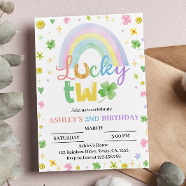 Lucky Two Four Leaf Clover Birthday Invitación