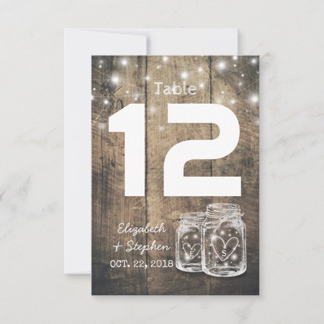 Lugar de asiento boda Número de mesa Mason Jar Lig (Anverso)