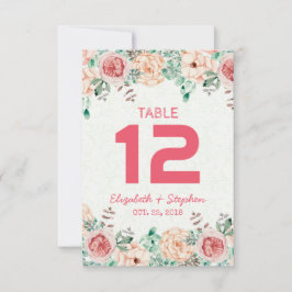 Lugar de asiento de boda floral número de mesa / a