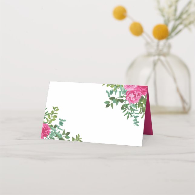 Lugar de Boda floral rosa brillante o tarjeta de a (Anverso)